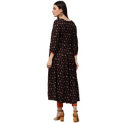Coffee brown printed 3/4th sleeve Rayon anarkali kurta