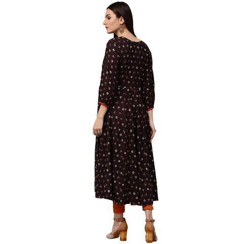 Coffee brown printed 3/4th sleeve Rayon anarkali kurta