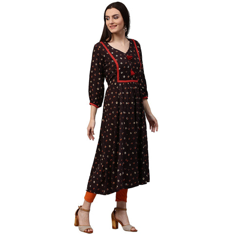Coffee brown printed 3/4th sleeve Rayon anarkali kurta