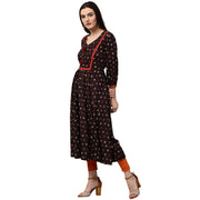 Coffee brown printed 3/4th sleeve Rayon anarkali kurta