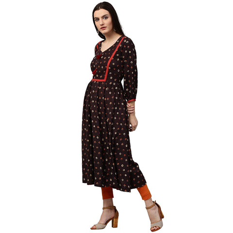 Coffee brown printed 3/4th sleeve Rayon anarkali kurta