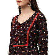Coffee brown printed 3/4th sleeve Rayon anarkali kurta