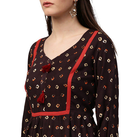 Coffee brown printed 3/4th sleeve Rayon anarkali kurta