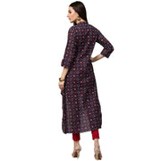 Blue printed 3/4th sleeve cotton low high kurta with tussle work