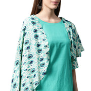 Blue printed flared sleeve cotton A-line kurta