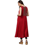 Maroon printed sleevless cotton Anarkali kurta
