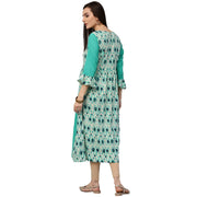 Blue printed 3/4th sleeve cotton long anarkali kurta