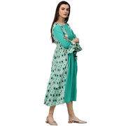 Blue printed 3/4th sleeve cotton long anarkali kurta
