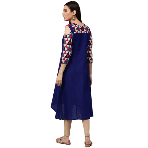 Blue & Pink 3/4th sleeve cotton kurta