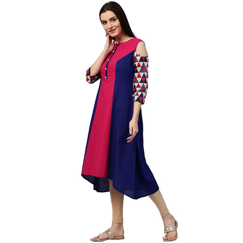 Blue & Pink 3/4th sleeve cotton kurta
