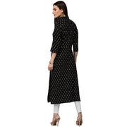Black printed 3/4th sleeve cotton kurta with tussel work