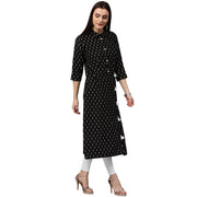 Black printed 3/4th sleeve cotton kurta with tussel work