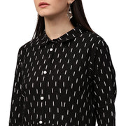 Black printed 3/4th sleeve cotton kurta with tussel work