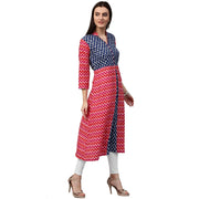 Red & Blue printed 3/4th sleeve cotton A-line kurta