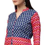 Red & Blue printed 3/4th sleeve cotton A-line kurta