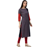 Blue printed 3/4th sleeve long cotton kurta