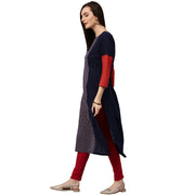 Blue printed 3/4th sleeve long cotton kurta