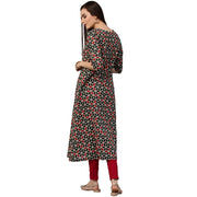 Green printed 3/4th sleeve cotton A-line kurta