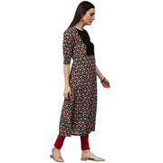 Green printed 3/4th sleeve cotton A-line kurta