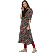 Green printed 3/4th sleeve cotton A-line kurta