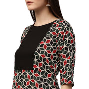 Green printed 3/4th sleeve cotton A-line kurta