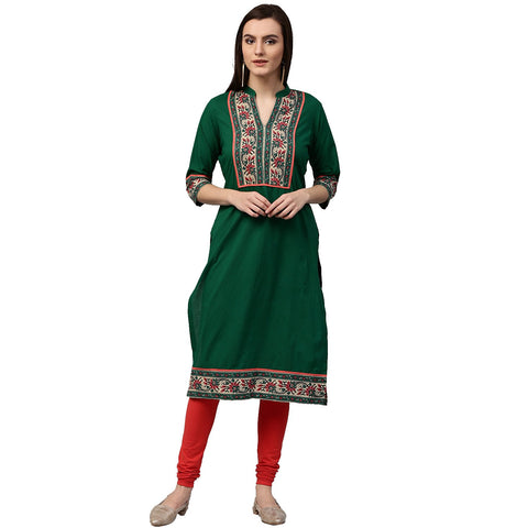 Green printed 3/4th sleeve cotton kurta