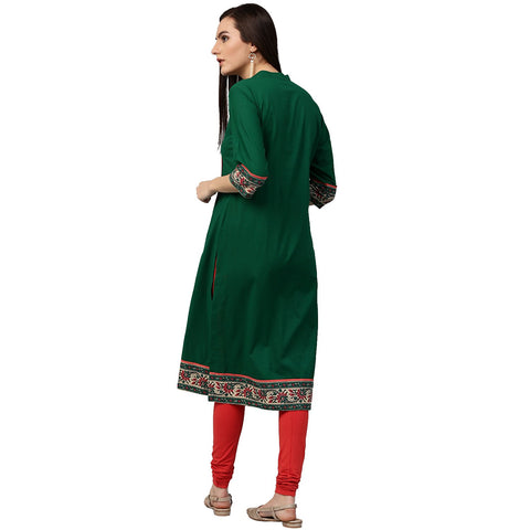 Green printed 3/4th sleeve cotton kurta