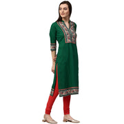 Green printed 3/4th sleeve cotton kurta