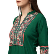 Green printed 3/4th sleeve cotton kurta