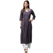 Blue printed half sleeve cotton Anarkali kurta