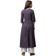 Blue printed half sleeve cotton Anarkali kurta