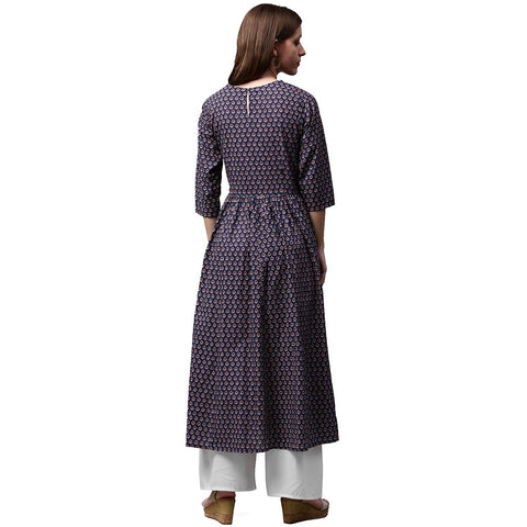 Blue printed half sleeve cotton Anarkali kurta