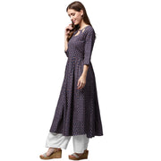 Blue printed half sleeve cotton Anarkali kurta