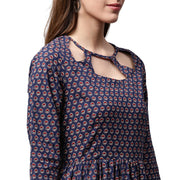 Blue printed half sleeve cotton Anarkali kurta
