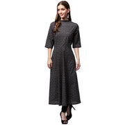 Black printed 3/4th Sleeve Cotton Anarkali kurta
