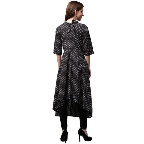 Black printed 3/4th Sleeve Cotton Anarkali kurta
