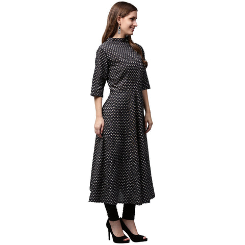 Black printed 3/4th Sleeve Cotton Anarkali kurta