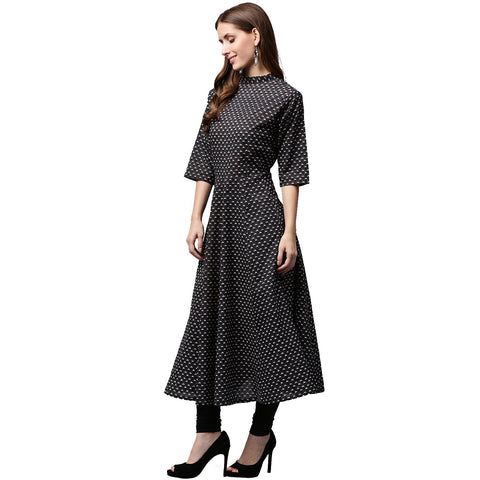 Black printed 3/4th Sleeve Cotton Anarkali kurta