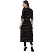 Black printed 3/4th sleeve cotton A-line kurta with pocket