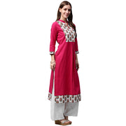 Pink printed 3/4th sleeve cotton kurta