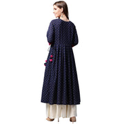 Navy blue printed 3/4th Sleeve Cotton Anghrakha style Anarkali Kurta