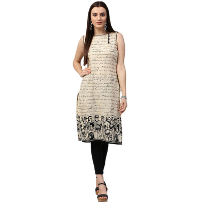 Off White printed sleeveless cotton kurta