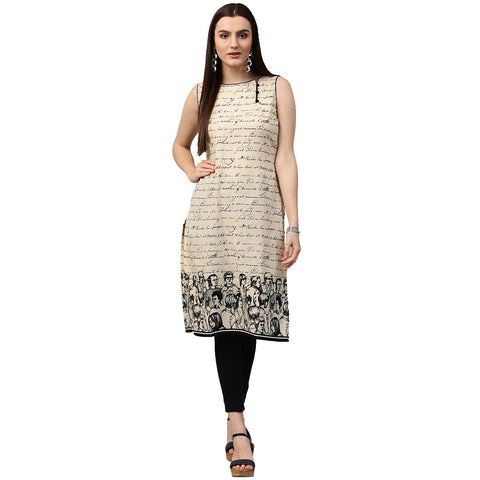 Off White printed sleeveless cotton kurta