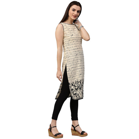 Off White printed sleeveless cotton kurta