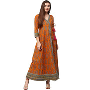 Mustard printed 3/4th sleeve cotton Angrakha anarkali kurta