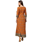 Mustard printed 3/4th sleeve cotton Angrakha anarkali kurta
