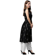 Black printed sleeveless cotton A-line kurta