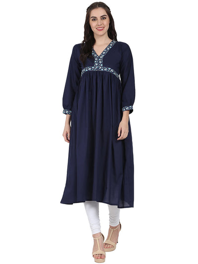 Blue 3/4th sleeve cotton Anarkali kurta