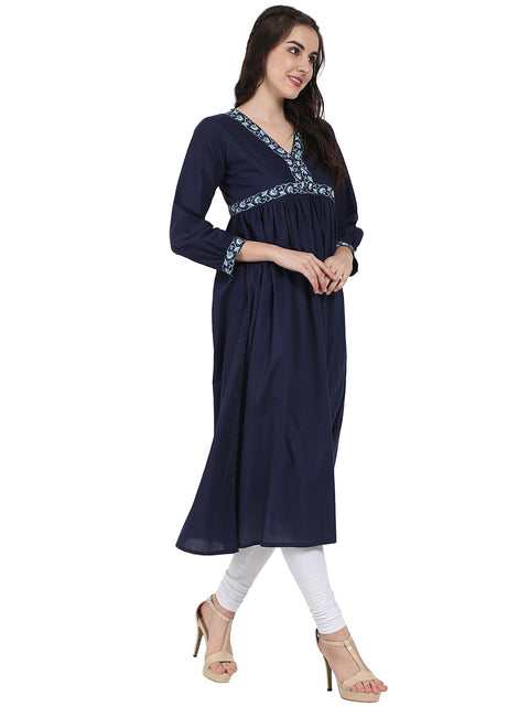Blue 3/4th sleeve cotton Anarkali kurta