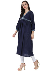 Blue 3/4th sleeve cotton Anarkali kurta